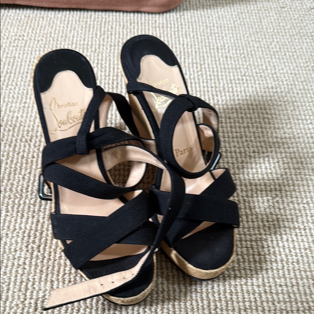 Christian Louboutin Black Wedge Sandals